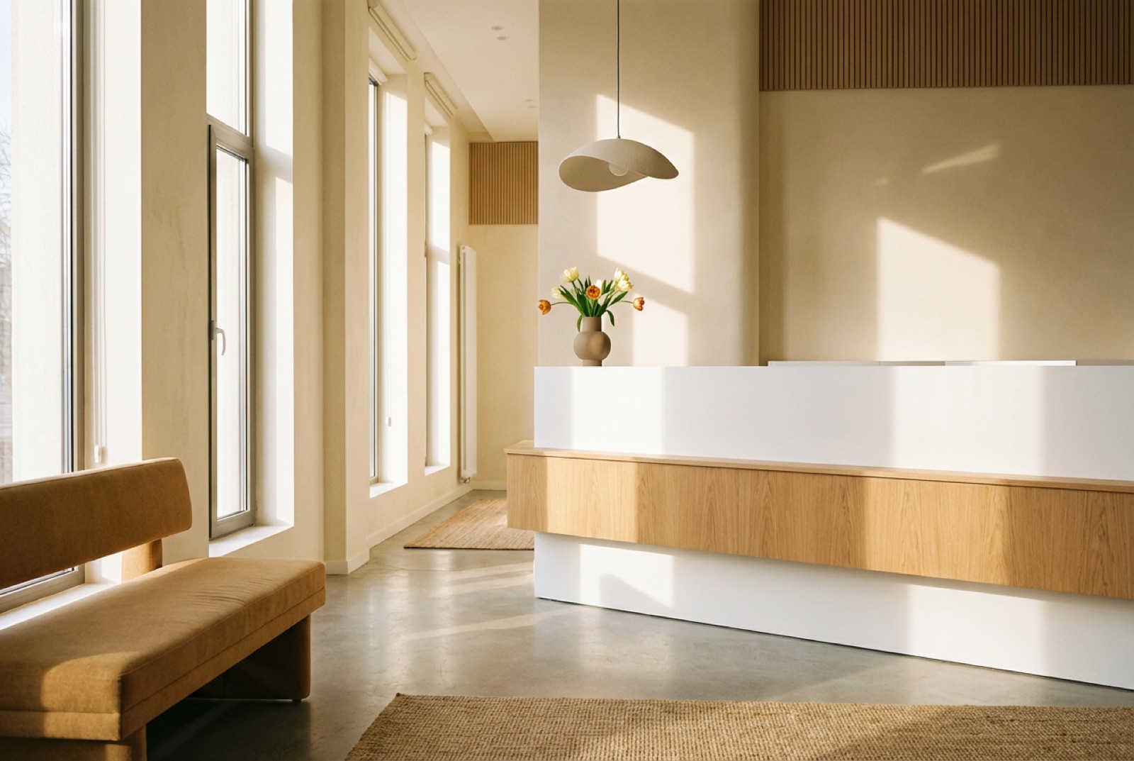 Recepție modernă minimalistă de clinică — recepționeri AI în România