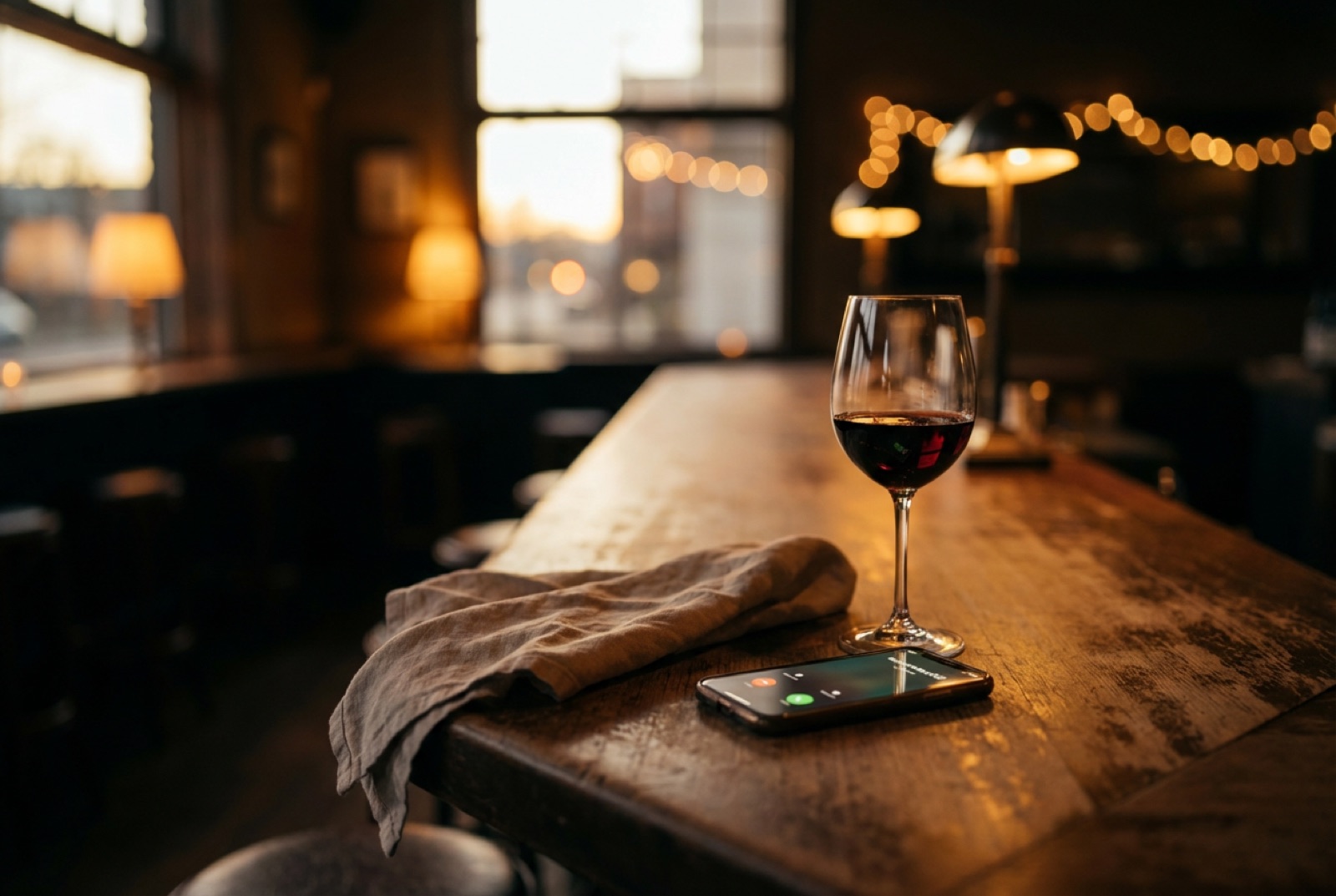 Telefon ce sună pe o tejghea pustie de restaurant — apeluri pierdute și clienți ratați