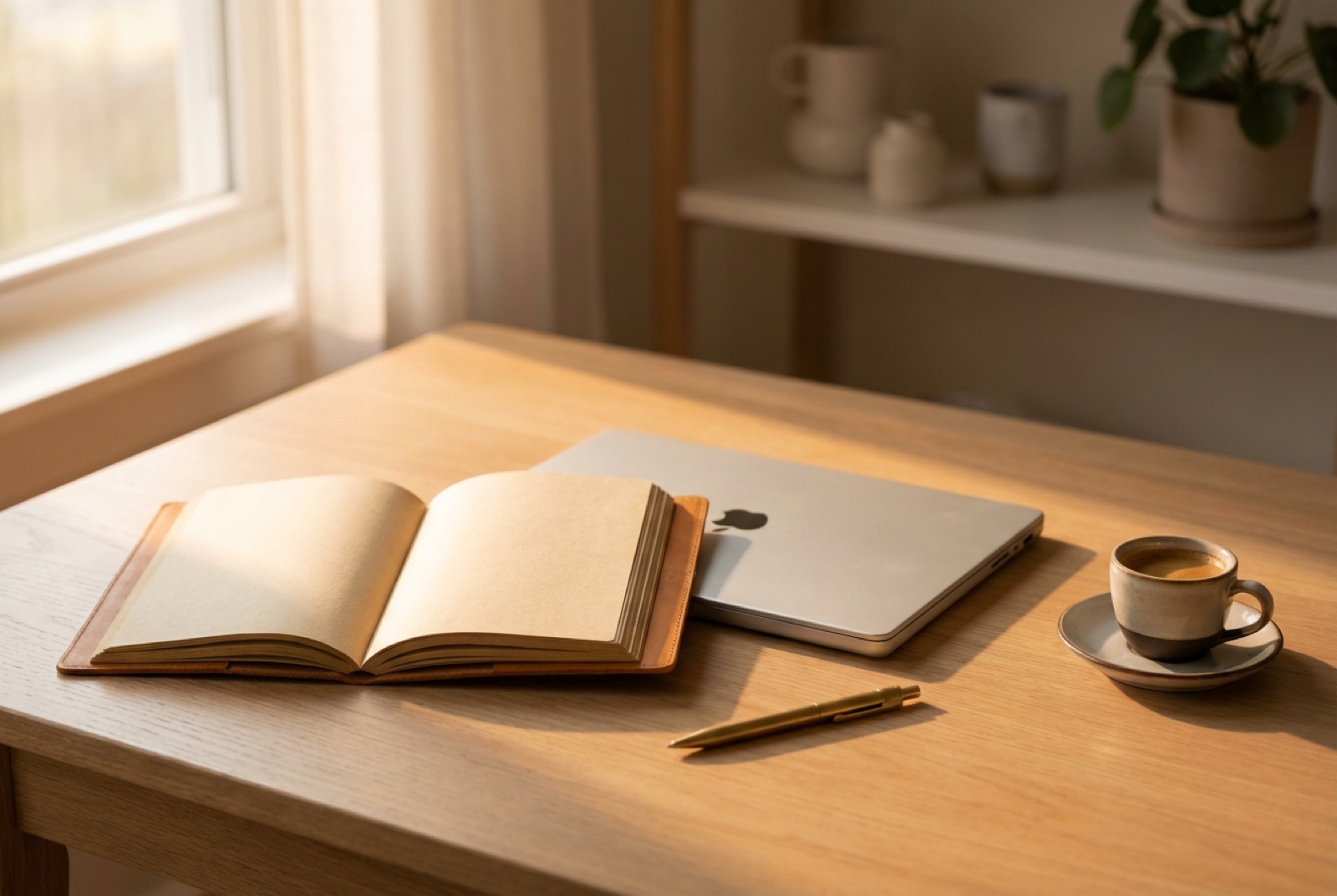 Planner deschis și laptop pe birou — sincronizare AI cu calendarul