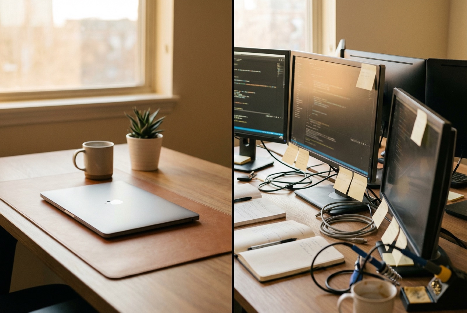 Dezvoltator la laptop cu cod complex — comparație construiesc singur vs agenție AI